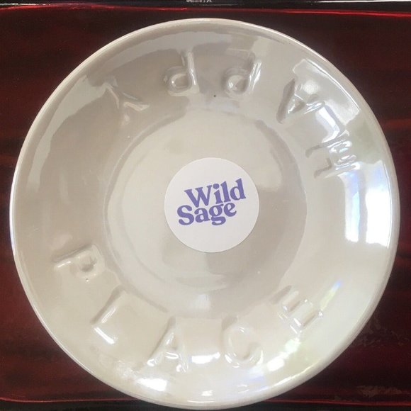 IRIDESCENT PEARL Wild Sage Taya 4.5" wide Ceramic VANITY TRINKET TRAY - ROUND - Picture 2 of 7